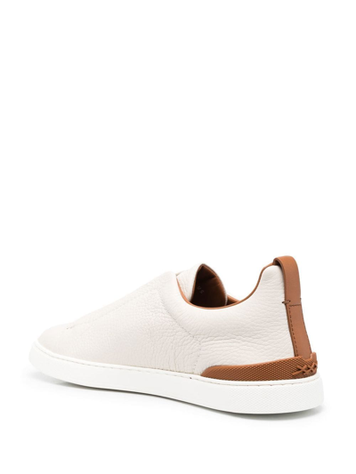 Zegna Leather Sneakers In Neutrals