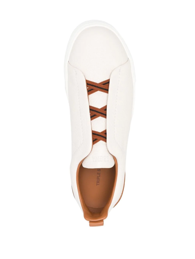 Zegna Leather Sneakers In Neutrals