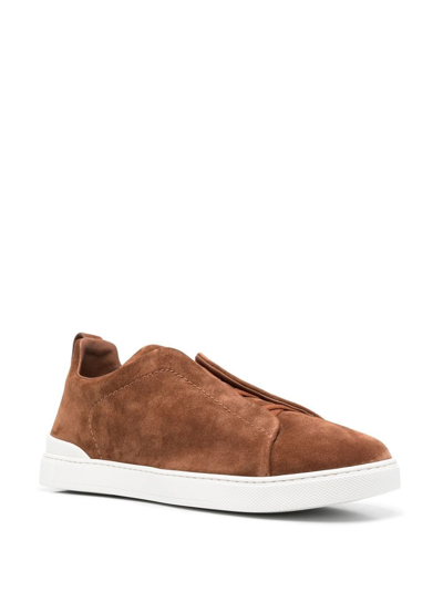 Shop Z Zegna Slip-on Suede Sneakers In Brown