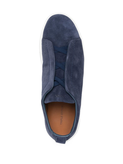 Shop Z Zegna Slip-on Suede Sneakers In Blue