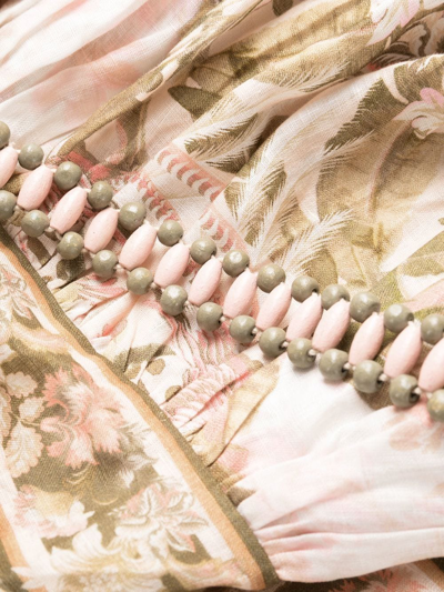 Shop Zimmermann Lyre Graphic-print Linen Dress In Pink