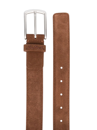 Z Zegna Buckle-fastening Suede Belt In Braun