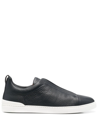 Shop Z Zegna Slip-on Leather Sneakers In Blue