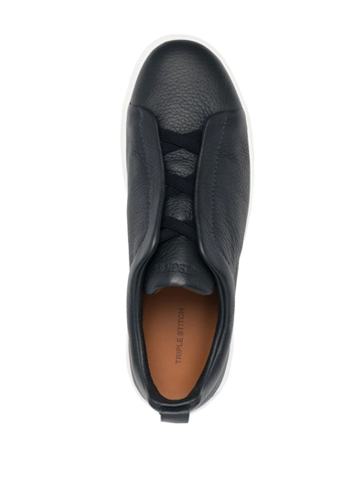 Shop Z Zegna Slip-on Leather Sneakers In Blue
