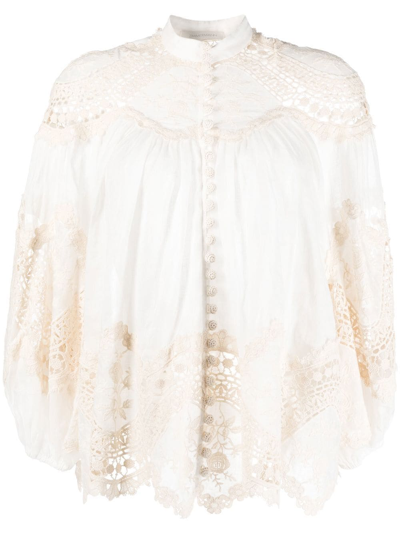 Shop Zimmermann Lace-panel Blouse In Nude