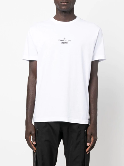 Shop Stone Island Logo-print Cotton T-shirt In Weiss