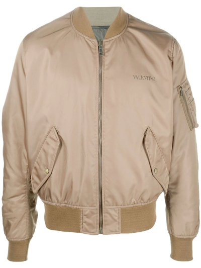 Shop Valentino Reversible Bomber Jacket In Brown
