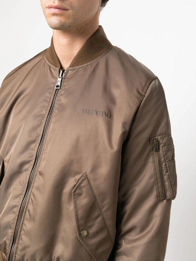 Shop Valentino Reversible Bomber Jacket In Brown