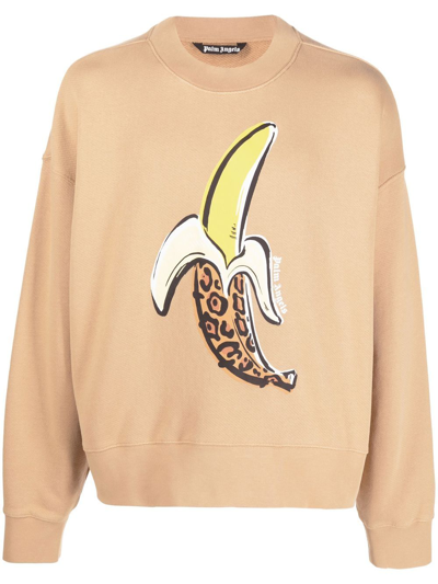 Shop Palm Angels Leopard Banana Print Sweatshirt In Nude