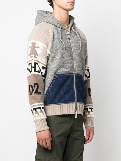 Shop Dsquared2 Intarsia-knit Zip-up Hoodie In Grau