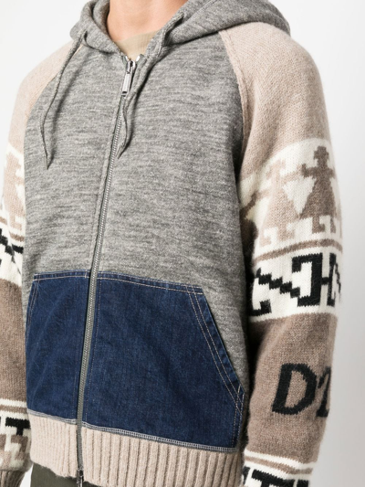 Shop Dsquared2 Intarsia-knit Zip-up Hoodie In Grau