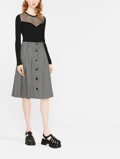 Red Valentino Point D'esprit-paneled Ribbed-knit Top In Schwarz