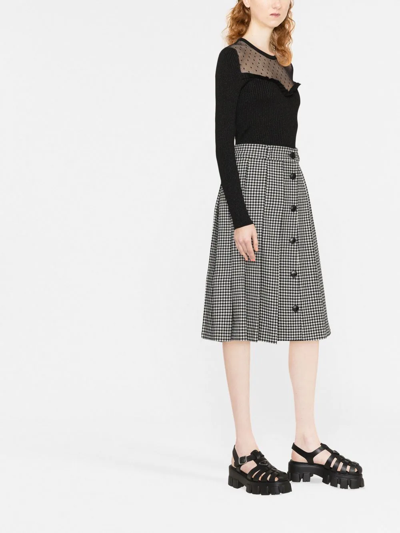 Red Valentino Point D'esprit-paneled Ribbed-knit Top In Schwarz