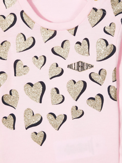 Shop Billieblush Glitter-heart Long-sleeve T-shirt In Rosa