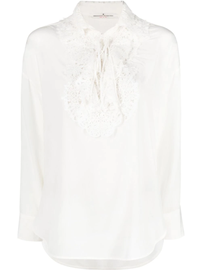 Shop Ermanno Scervino Lace-bib Embellished Shirt In Weiss