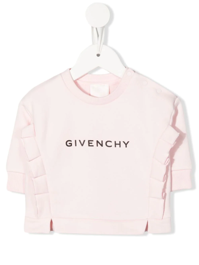 Shop Givenchy Logo-print Ruffle Sweatshirt In Rosa