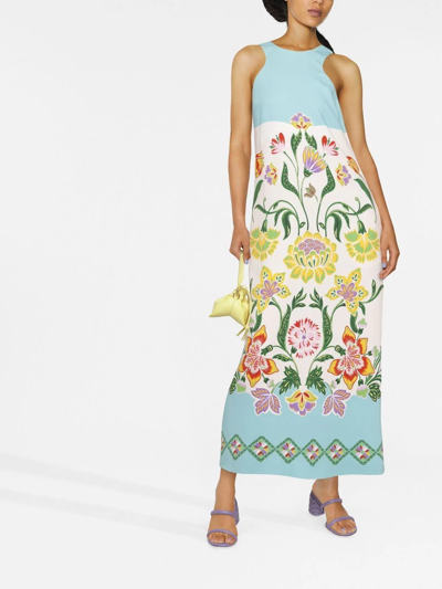 La Doublej Racer Floral Placed-print Maxi Dress In Blue