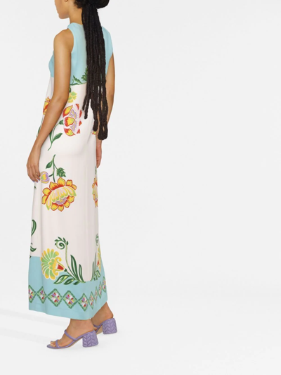 La Doublej Racer Floral Placed-print Maxi Dress In Blue