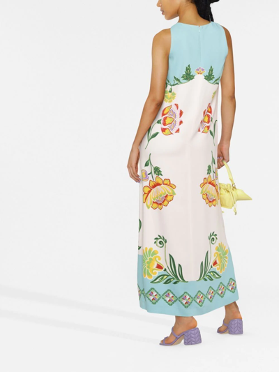 La Doublej Racer Floral Placed-print Maxi Dress In Blue