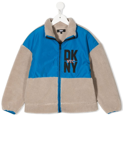 Shop Dkny Faux-shearling Panelled Bomber Jacket In Grey
