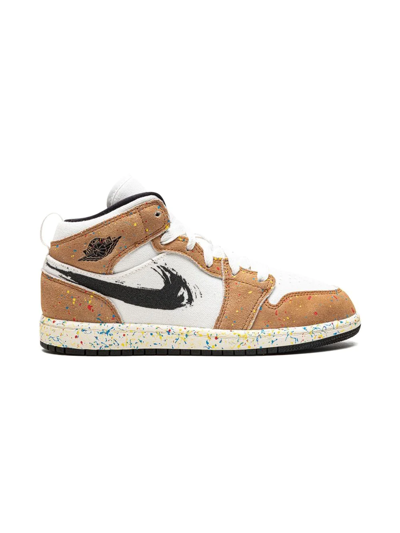 Shop Jordan 1 Mid "paint Splatter" Sneakers In Neutrals