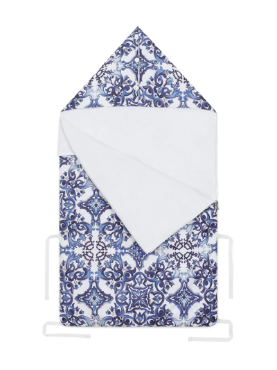 Shop Dolce & Gabbana Majolica-print Sleeping Bag In Blue