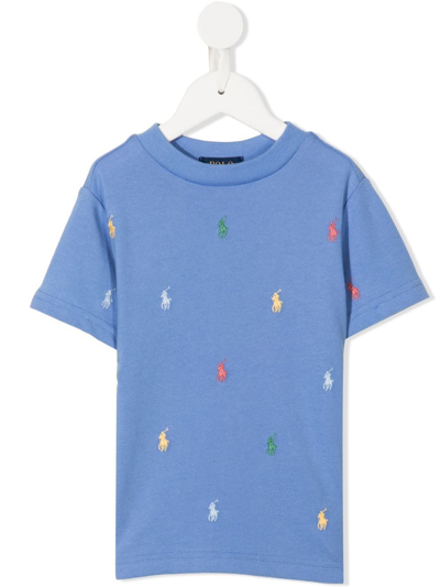 Shop Ralph Lauren All-over Embroidered Logo T-shirt In Blue
