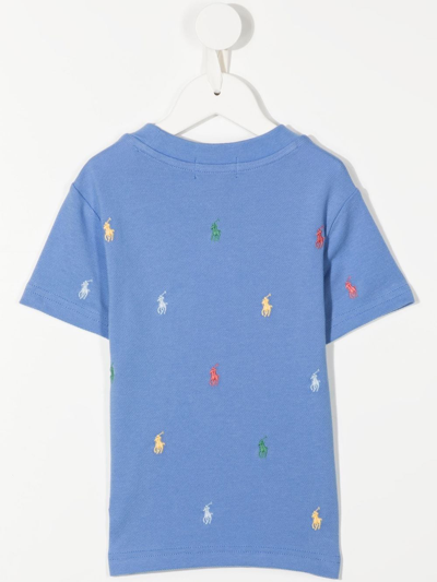 Shop Ralph Lauren All-over Embroidered Logo T-shirt In Blue