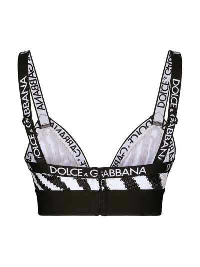 Shop Dolce & Gabbana Zebra Embroidery Sequin Bra In Black