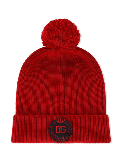 Shop Dolce & Gabbana Logo-embroidered Pom-pom Beanie In Red