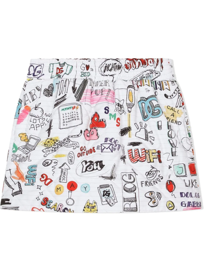 Dolce & Gabbana Quilted Nylon Smemo-print Skirt In White