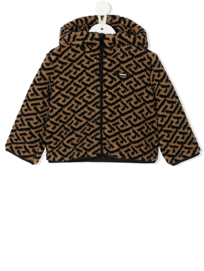 Shop Versace Greca-print Hooded Jacket In Neutrals