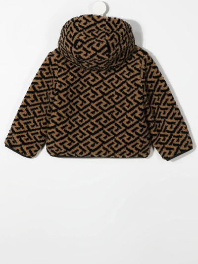 Shop Versace Greca-print Hooded Jacket In Neutrals