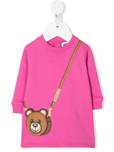 Shop Moschino Teddy Bear-print Sweater Dress In Pink