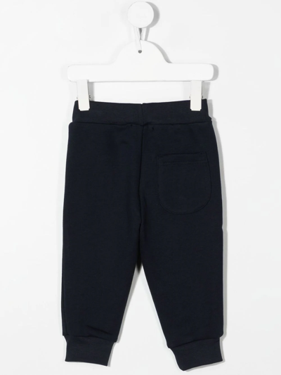 Msgm Kids Black Logo Lounge Pants In Blue