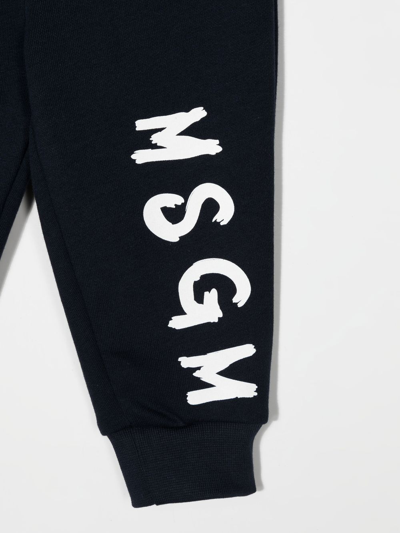 Msgm Kids Black Logo Lounge Pants In Blue