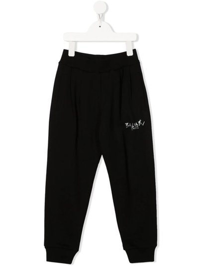 Shop Balmain Logo-print Cotton Track-pants In Black