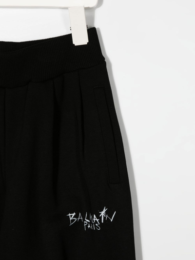 Shop Balmain Logo-print Cotton Track-pants In Black
