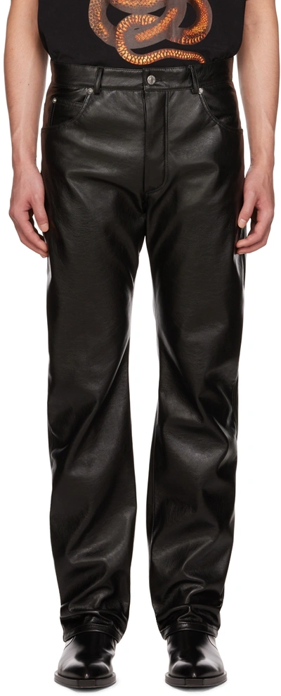 Shop Lu'u Dan Black Straight-leg Faux-leather Trousers