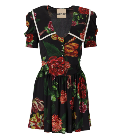 Shop Aniye By Dafne Black Floral Dress In Nero
