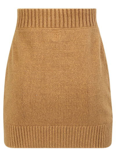 Shop Burberry Knit Miniskirt In Beige