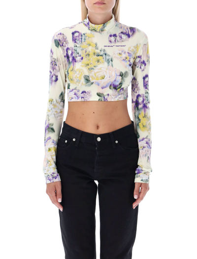Shop Off-white Chine Second Skin Crop Top In Light Green Flower