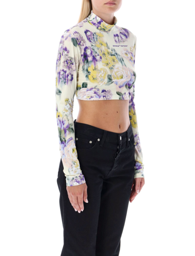 Shop Off-white Chine Second Skin Crop Top In Light Green Flower