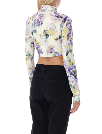 Shop Off-white Chine Second Skin Crop Top In Light Green Flower