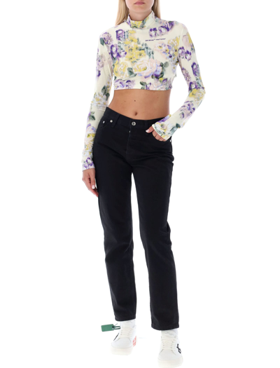 Shop Off-white Chine Second Skin Crop Top In Light Green Flower