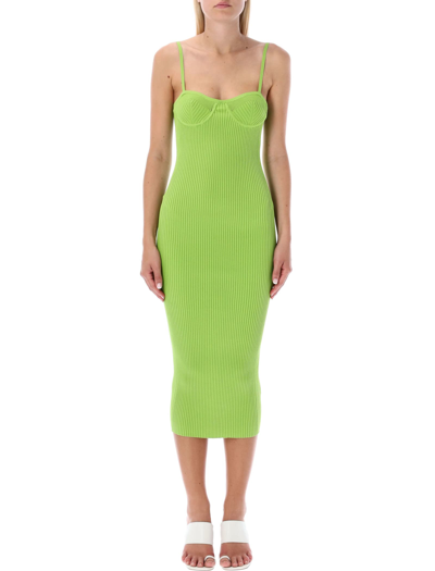 Shop Helmut Lang Rib Eyelet Bra Dress In Lime Green