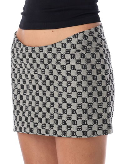 Shop Misbhv Monogram Jacquard Low Waisted Mini Skirt In Multi Beige