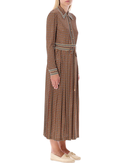 Shop Tory Burch Basketweave Silky Knit Polo Dress In Toasted Granola
