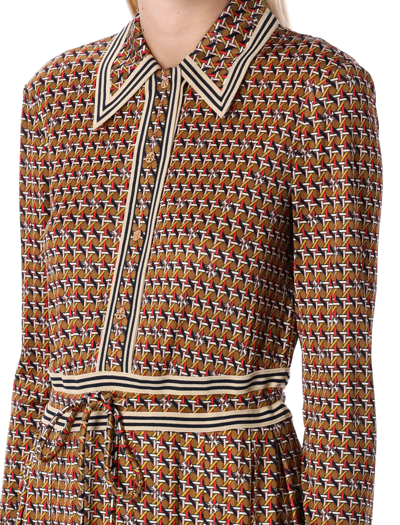 Shop Tory Burch Basketweave Silky Knit Polo Dress In Toasted Granola