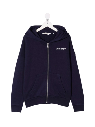 Shop Palm Angels Classic Over Logo Hoodie Zip In Navy Blue White